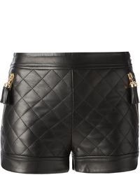 Black Quilted Leather Shorts