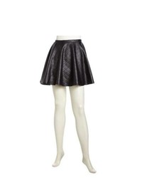 Black Quilted Leather Skater Skirt