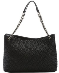 Tory Burch Black Diamond Quilted Leather Marion Medium Chain Tote