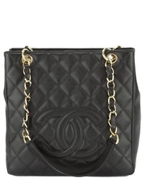 Chanel Black Quilted Caviar Leather Petite Shopping Tote Bag