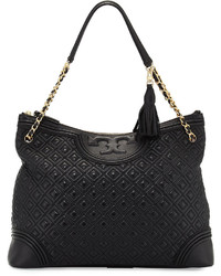 Tory Burch Fleming Quilted Leather Tote Bag Black