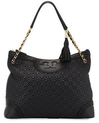 Tory Burch Fleming Quilted Leather Tote Bag Black