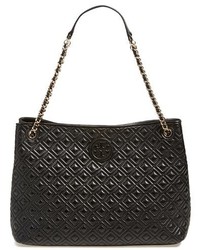 Tory Burch Marion Diamond Quilted Leather Tote Black