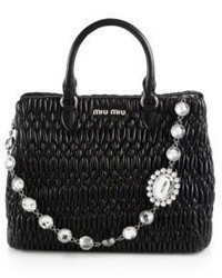 Miu Miu Nappa Crystal Quilted Leather Tote