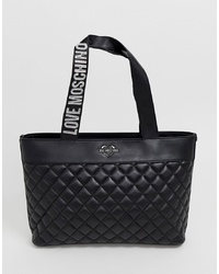 Love Moschino Quilted Metallic Logo Shoulder Tote Bag