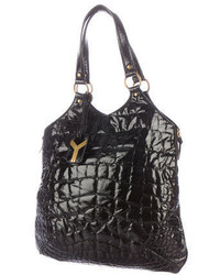 Saint Laurent Yves Quilted Patent Leather Tribue Tote