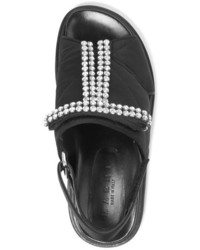 Marni Crystal Embellished Quilted Satin Sandals Black