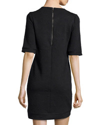 Neiman Marcus Geometric Quilted Half Sleeve Dress Black