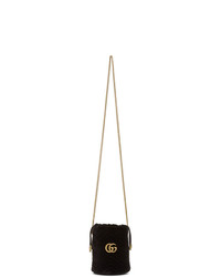 Gucci Black Mini Velvet Gg Marmont Bucket Bag