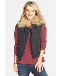 Thread Supply Quilted Moto Vest With Faux Fur Collar