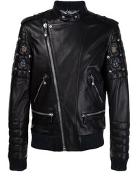Black Quilted Wool Biker Jacket
