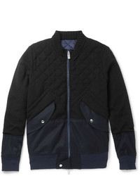 Black Quilted Wool Bomber Jacket