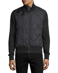 Moncler Quilted Nylon Wool Blend Zip Front Cardigan