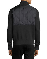 Moncler Quilted Nylon Wool Blend Zip Front Cardigan