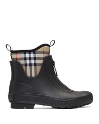 Burberry Black And Beige Flinton Rain Boots