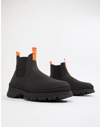 ASOS DESIGN Chelsea Trainer Boots In Black Leather With Chunky Sole