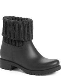 Moncler Ginette Knit Cuff Leather Rain Boot