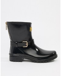 Barbour International Low Shiny Biker Wellington Boots With And Zip Detail