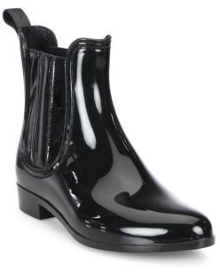 black patent leather rain boots
