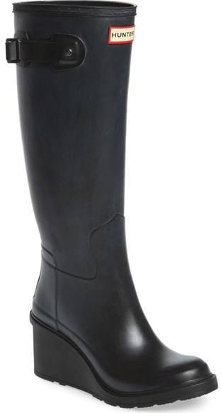 hunter black wedge rain boots