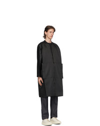 132 5. ISSEY MIYAKE Black And Grey Stitched Flat Coat