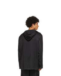 Jil Sander Black Crinkled Satin Hooded Coat
