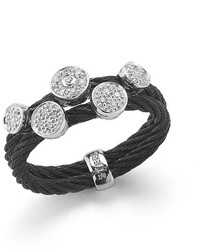 Alor Black Stainless Steel Cable Diamond Ring