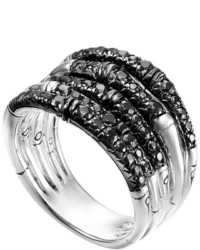 John Hardy Bamboo Lava Wide Ring With Black Sapphires Size 7