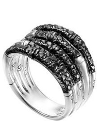 John Hardy Bamboo Lava Wide Ring With Black Sapphires Size 7