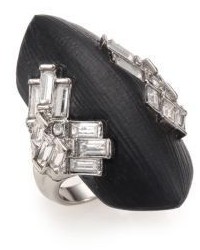Alexis Bittar Coral Deco Lucite Crystal Baguette Cocktail Ring