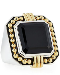 Lagos Deco Emerald Cut Black Spinel Statet Ring Size 7