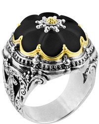 Konstantino Iris Carved Black Onyx Flower Ring Size 7