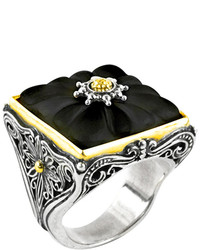 Konstantino Iris Carved Black Onyx Square Ring Size 7