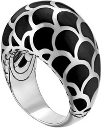 John Hardy Naga Silver Enamel Dome Ring With Black Enamel Size 7