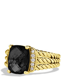 David Yurman Petite Wheaton Ring With Black Onyx And Diamonds In Gold