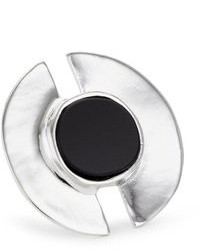 Rain Silver Tone With Black Stone Adjustable Ring