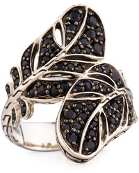 John Hardy Silver Feather Lava Sapphire Bypass Ring Black Size 7