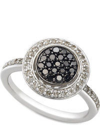 Sterling Silver Ring Black And White Diamond Circle Ring
