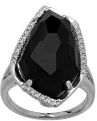 Lord & Taylor Sterling Silver Black Onyx Ring With Diamond Accents