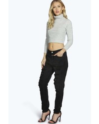 Boohoo Bea Button Fly Distressed Boyfriend Jeans