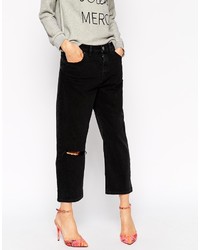 Asos Collection Maddox Parallel Jeans In Washed Black With Ripped Knee
