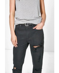 Boohoo Hatty High Rise All Over Ripped Boyfriend Jeans