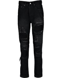 Boohoo Maisie Black Dirty Wash Distressed Mom Jeans