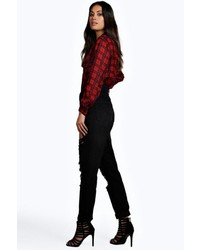 Boohoo Maisie Black Dirty Wash Distressed Mom Jeans