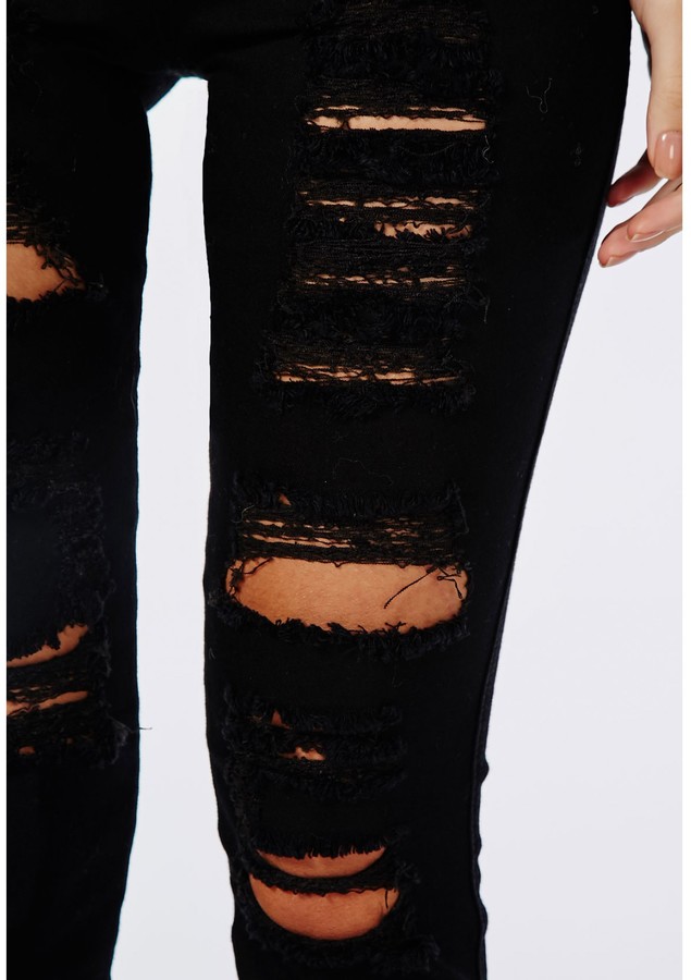 black extreme ripped skinny jeans womens