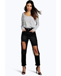 Boohoo Val High Waisted Dirty Wash Distressed Mom Jeans