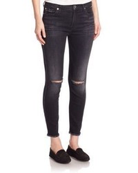 7 For All Mankind High Waist Distressed Ankle Skinny Jeans