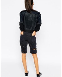 Asos Collection Denim Longline Shorts In Black With Rips