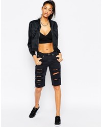 Asos Collection Denim Longline Shorts In Black With Rips