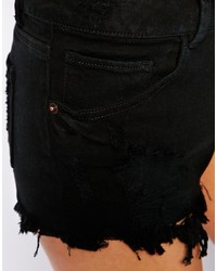 Asos Low Rise Denim Shorts In Washed Black